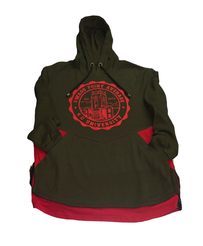 Hoodie Pullover $.P.A.4.0 UNIVERSITY EST. 2013 "Olive Green/Red” (med)